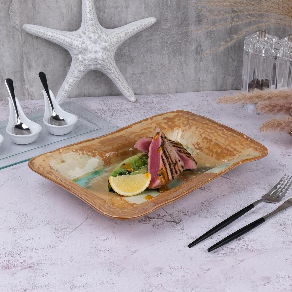 Блюдо прямоугольное 31*21,5 см h4,8 см 600 мл Light Brown Spots Sea Wave Frutti di Mare P.L. Proff Cuisine