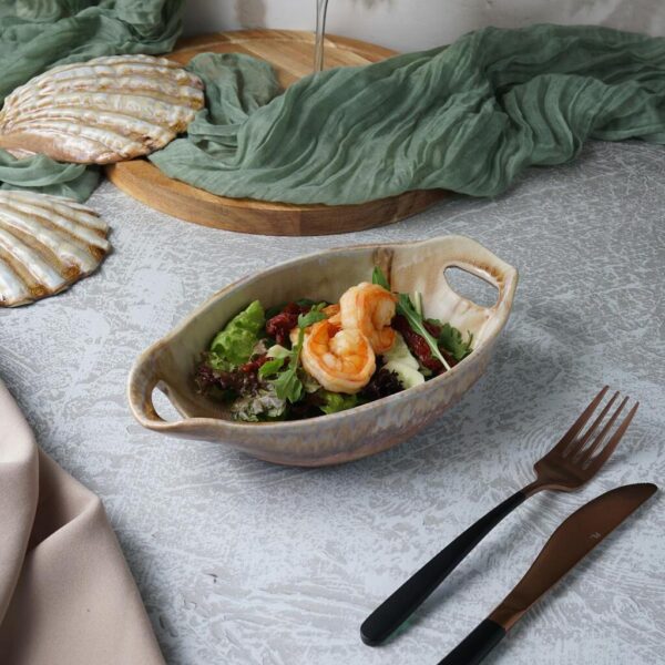 Блюдо овальное 24 × 12,5 см h 5,5 см 210 мл для закусок Pearl Sea Stone с ручками Frutti di Mare P.L. Proff Cuisine
