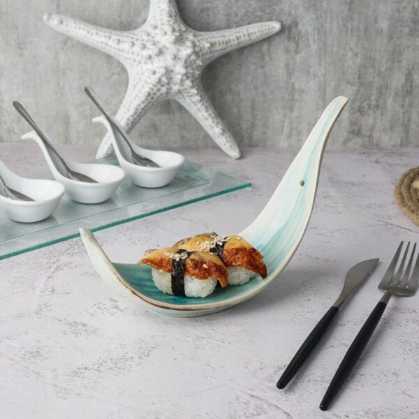 Блюдо для подачи 21 × 7,4 см h 13,5 см для закусок Sea Blue Leaf Frutti di Mare P.L. Proff Cuisine