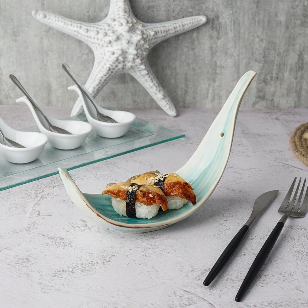 Блюдо для подачи 21 × 7,4 см h 13,5 см для закусок Sea Blue Leaf Frutti di Mare P.L. Proff Cuisine