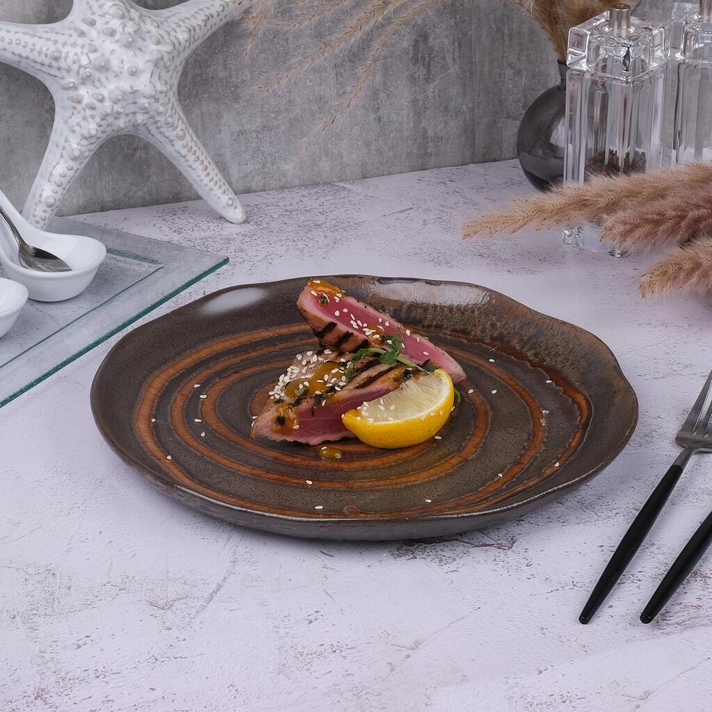 Тарелка d 27 см h2,5 см Dark Brown Lava lines Frutti di Mare P.L. Proff Cuisine
